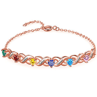 14K Rose Gold Plated Engraved Heart Birthstone X Bracelet