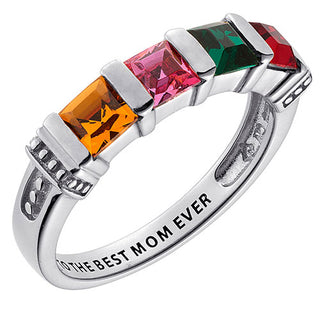 Personalized Square Birthstone Ring - 4 Stones