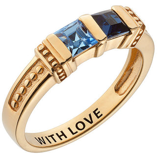 Personalized 14K Gold Plated Square Birthstone Ring - 2 Stones