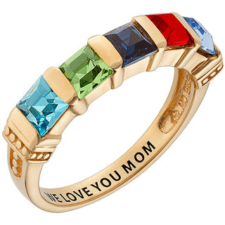 Personalized 14K Gold Plated Square Birthstone Ring - 5 Stones