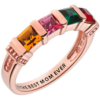 Personalized 14K Rose Gold Plated Square Birthstone Ring - 4 Stones