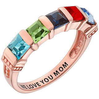 Personalized 14K Rose Gold Plated Square Birthstone Ring - 5 Stones