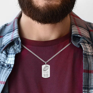 Engraved Football Dog Tag 20 Necklace