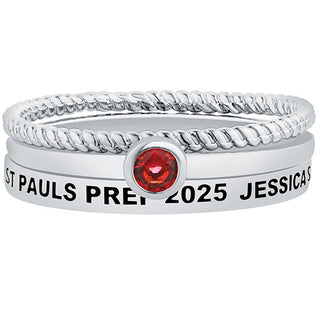 Women's Platinum Plated Round Birthstone Stackable Class Ring