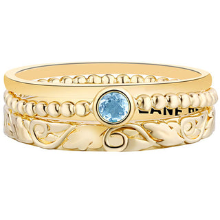 Women's 14K Gold Plated Round Birthstone Stackable Class Ring