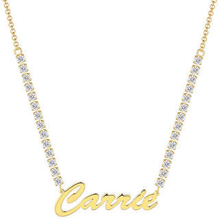 Hollywood Script Name Plaque CZ Chain Necklace