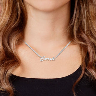 Hollywood Script Name Plaque CZ Chain Necklace