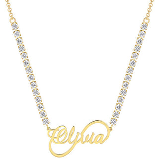 Infinity Script Name Plaque CZ Chain Necklace