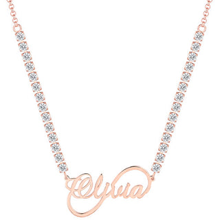 Infinity Script Name Plaque CZ Chain Necklace