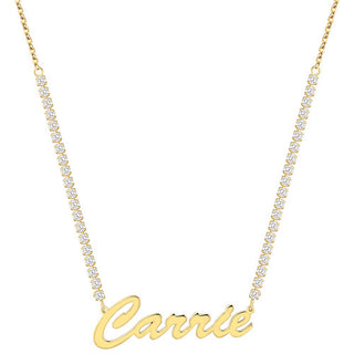 Hollywood Script Name Plaque CZ Chain Necklace