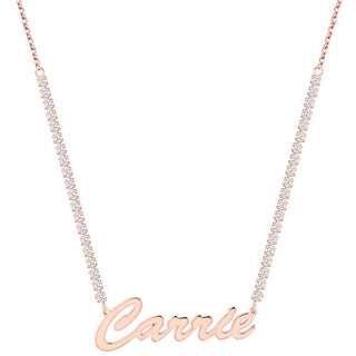 Hollywood Script Name Plaque CZ Chain Necklace