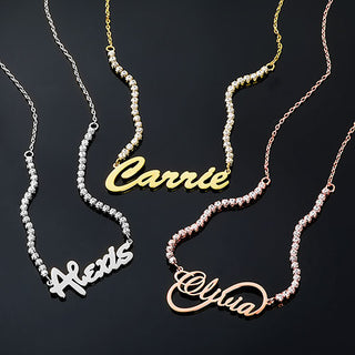 Hollywood Script Name Plaque CZ Chain Necklace