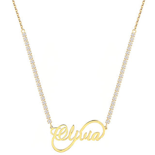 Infinity Script Name Plaque CZ Chain Necklace