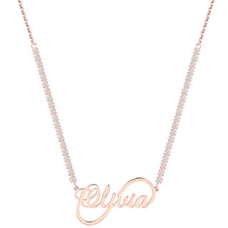 Infinity Script Name Plaque CZ Chain Necklace