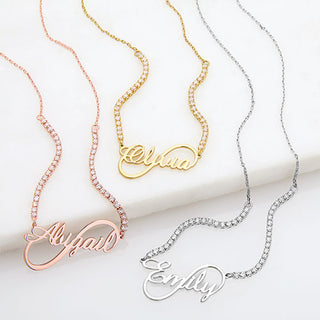 Infinity Script Name Plaque CZ Chain Necklace