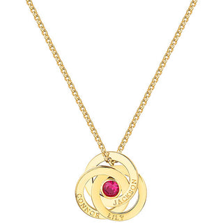 Engraved Interlocking Circles with Center Birthstone Necklace