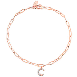 CZ Initial Charm Paperclip Chain Bracelet