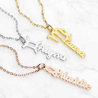 Sterling Silver Zodiac Sign Vertical Name Necklace