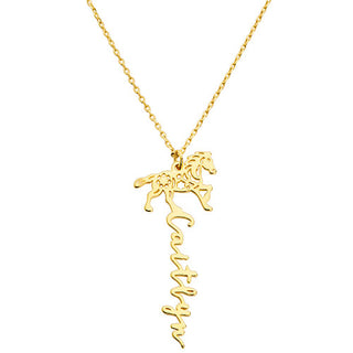 Sterling Silver Vertical Script Name with Chinese Zodiac Sign Necklace