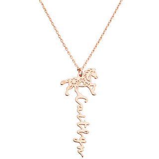 Sterling Silver Vertical Script Name with Chinese Zodiac Sign Necklace