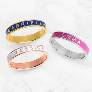 Silver Plated Enamel Name Band Ring