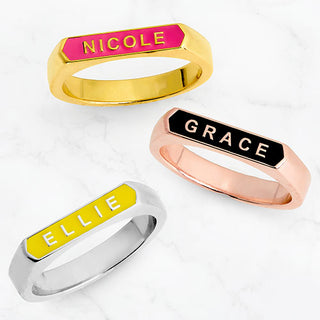 Silver Plated Enamel Name Rectangle Ring