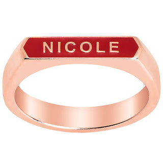 14K Rose Gold Plated Enamel Name Rectangle Ring