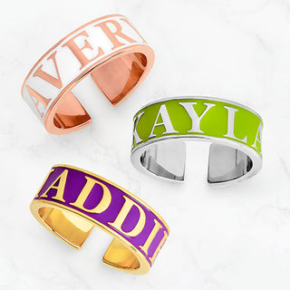 14K Gold Plated Enamel Name Wide Band Ring