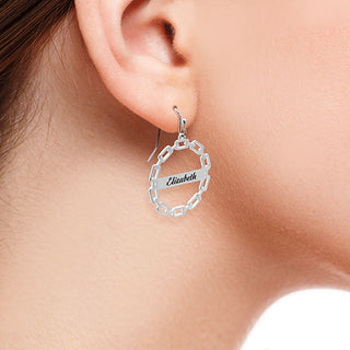 Frozen Paperclip Chain Engraved Drop Earrings