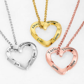 Engraved Family Name Twisted Heart Necklace