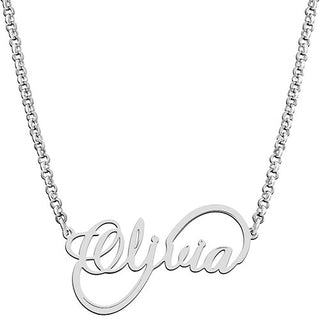 Sterling Silver Scrpt Infinity Name with Free Hoop Earrings