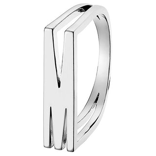 Silver Plated Bold Horizontal Initial Ring with Free Hoop Earrings