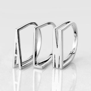 Silver Plated Bold Horizontal Initial Ring with Free Hoop Earrings