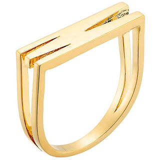 14K Gold Plated Bold Horizontal Initial Ring with Free Hoop Earrings