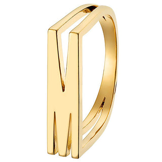 14K Gold Plated Bold Horizontal Initial Ring with Free Hoop Earrings