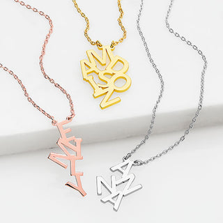 Puzzle Name necklace at Limoges Jewelry offered in three metal tones - silver, rose gold and yellow gold