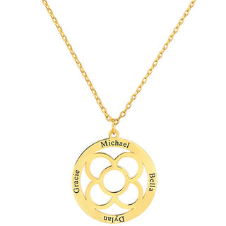 Engraved Circle with Flower Necklace