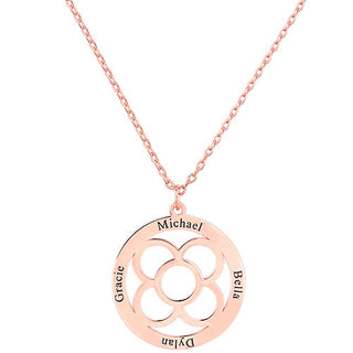 Engraved Circle with Flower Necklace