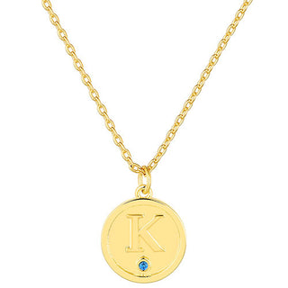 Petite Embossed Initial with Birthstone Disc Necklace