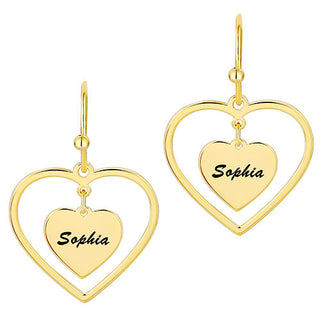 Engraved Double Heart Drop Earrings