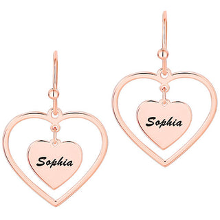 Engraved Double Heart Drop Earrings