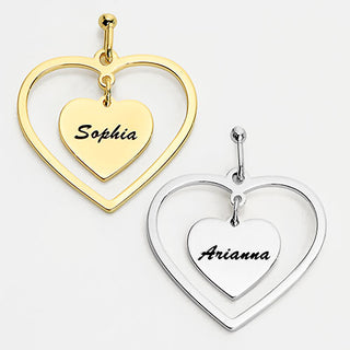 Engraved Double Heart Drop Earrings