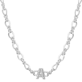 Sterling Silver Diamond Accent Initial Fancy Chain Necklace