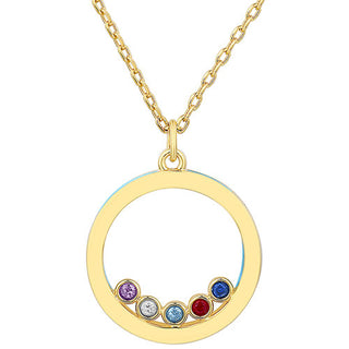 14K Gold Plated Enamel Open Circle with Birthstones Necklace - 1 to 5 stones