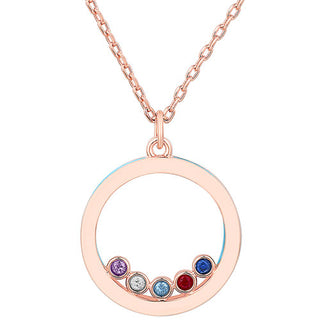 14K Rose Gold Plated Enamel Open Circle with Birthstones Necklace - 1 to 5 stones