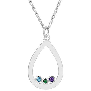 Enamel Open Teardrop with Birthstones Necklace - 1 to 5 stones