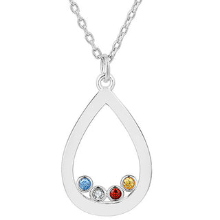 Enamel Open Teardrop with Birthstones Necklace - 1 to 5 stones