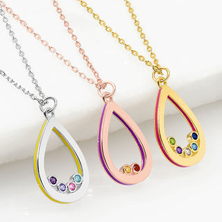 Enamel Open Teardrop with Birthstones Necklace - 1 to 5 stones