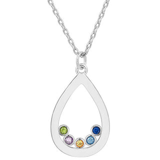 Enamel Open Teardrop with Birthstones Necklace - 1 to 5 stones