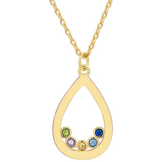 14K Gold Plated Enamel Open Teardrop with Birthstones Necklace - 1 to 5 stones